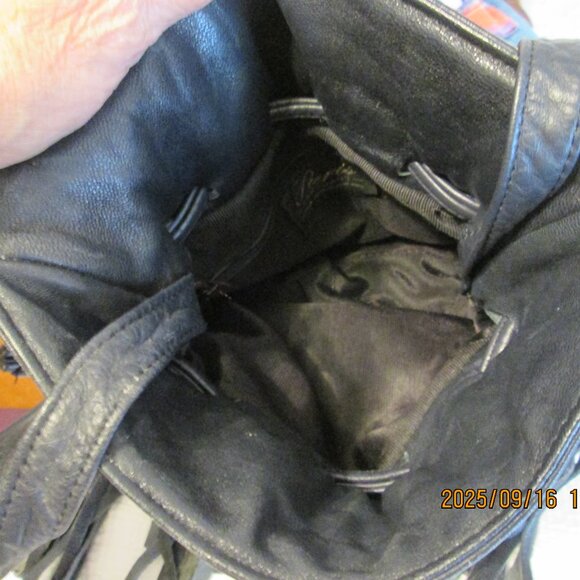 Navy Blue Leather Bucket Drawstring Crossbody Purse by Paris Handbags - Picture 4 of 6